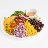 Southwestern Salad · Romaine lettuce and cabbage mix, black beans, corn, tomato, bell pepper, red onion, cilantro...