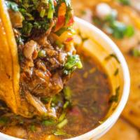 Birria Taco · Our delicious birria topped with onions cilantro and your choice of salsa.
( soft tacos)