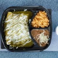 Abuelita'S Enchiladas  · 3 yummy enchiladas with rice and beans 
please choose meat 
please choose sauce 
meat, chees...