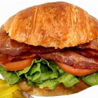 Blt Croissant Sandwich · Bacon, lettuce, and tomato (no cheese), and mayonnaise. Dill pickle spear, pepperoncini, oni...