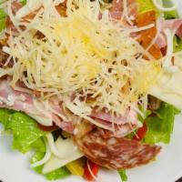 Antipasto Salad · Artisan romaine, wild arugula, tomato, artichoke hearts, red onion, pepperoncini, roasted re...