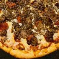 Pizza Di Carne · Pizza sauce, mozzarella, pepperoni, sausage and meatball.