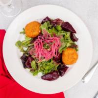 Di Stefano Salad · crispy goat cheese, roasted beets, mixed greens, fig-balsamic dressing