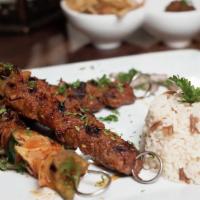 Lamb Tenderloin Kebab · The finest cut of Australian lamb marinated in a blend of Medii spices, grilled on skewers.