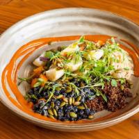 Farmers Market Bowl · Seasonal vegetables, brown rice, quinoa, black beans, pepitas, guajillo vinaigrette