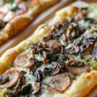 Wild Mushroom & Sausage · Italian sausage, thyme, hazelnut pesto, fontina, and taleggio.