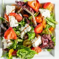 Red Square Salad · Baked red and golden beets, goat cheese, cherry tomatoes, arugula