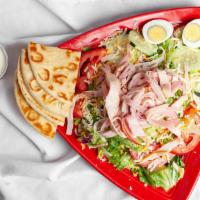 Chef’S Salad · (Turkey, Ham, Cheese, Tomatoes, Cucumbers, Hard Boiled Egg over Iceberg Lettuce with 4 oz dr...