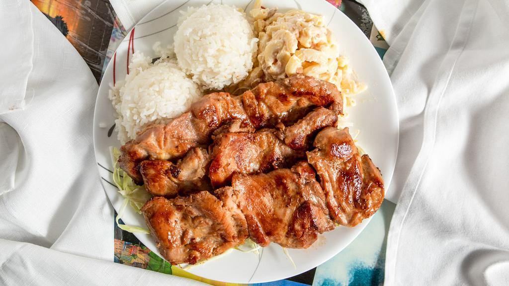 Bbq Chicken · Regular plate lunch includes 2 scoops of rice and 1 scoop of macaroni salad. Mini plate lunch includes 1 scoop of rice and 1 scoop of macaroni salad. 1190 Cal.