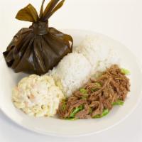 Kalua Pork & & Lau Lau Combo · Side come with Two scoops of Rice and One Macaroni salad.