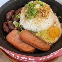 Chinese Breakfast · Chinese sausage, spam, eggs, rice.