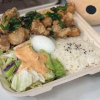 Popcorn Chicken Combo · Delicious popcorn chicken serve with rice, salad and egg