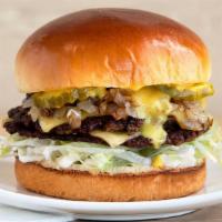 Road-Y Burger · smashed & seasoned impossible patties with vegan provolone, shredded iceberg, vegan mayo, ho...