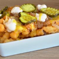 Loaded Fries · melted vegan American & provolone, bread & butter pickles, caramelized onion, honey mustard ...