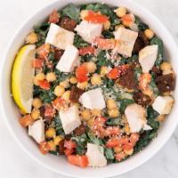 Kale Caesar Salad · Chopped fresh kale, chickpeas, diced tomatoes, grated parmesan cheese, vegan caesar dressing...