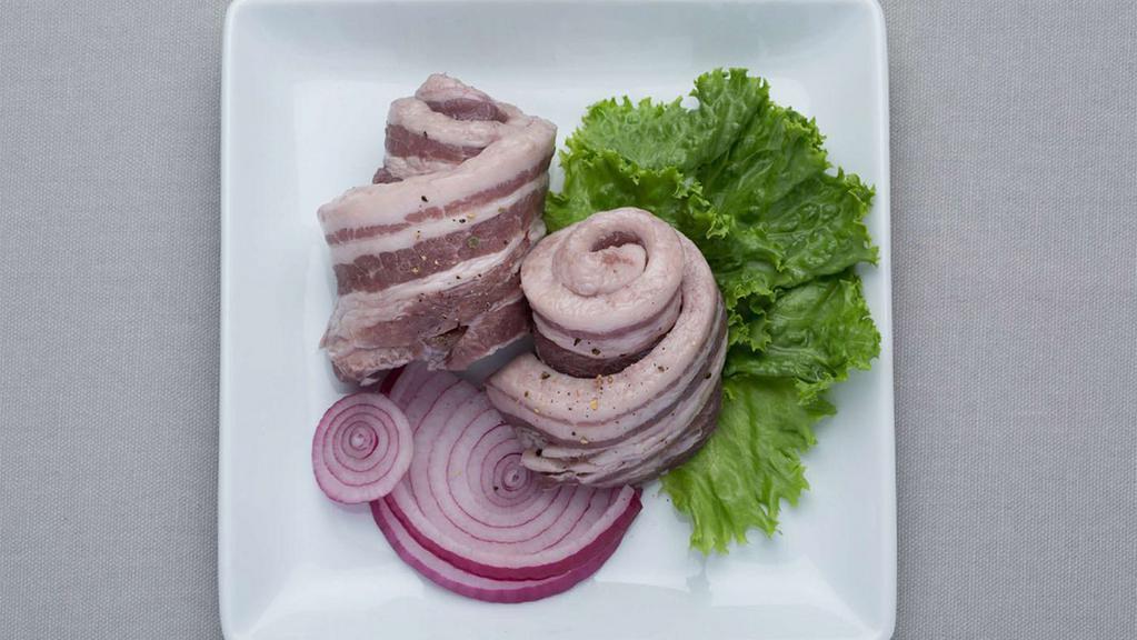 Red Wine Samgyubsal (1 Lb) · Red wine pork belly. Contains raw meat.
