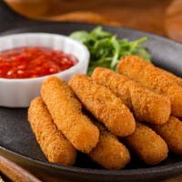 Mozzarella Sticks · 5 pieces of Melted mozzarella cheese battered and fried to perfection.