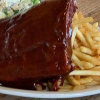 Baby Back Ribs · five bbq baby back ribs with fries and cole slaw