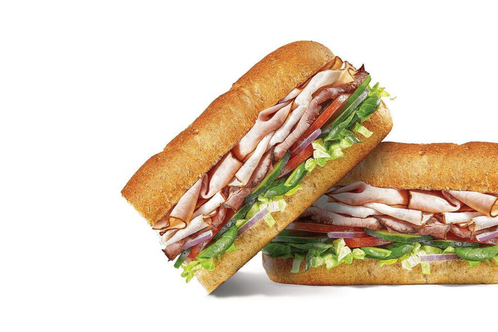 Subway Club Footlong Pro (Double Protein) · You’ve never seen a club this new! NEW Oven-Roasted Turkey, NEW Black Forest Ham, and NEW Choice Angus Roast Beef are stacked high with fresh veggies on NEW Hearty Multigrain Bread.