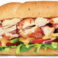 Honey Mustard Rotisserie-Style Chicken Footlong Regular Sub · Savory, and sweet: this sub has all the bases covered with Rotisserie-Style Chicken, crisp v...