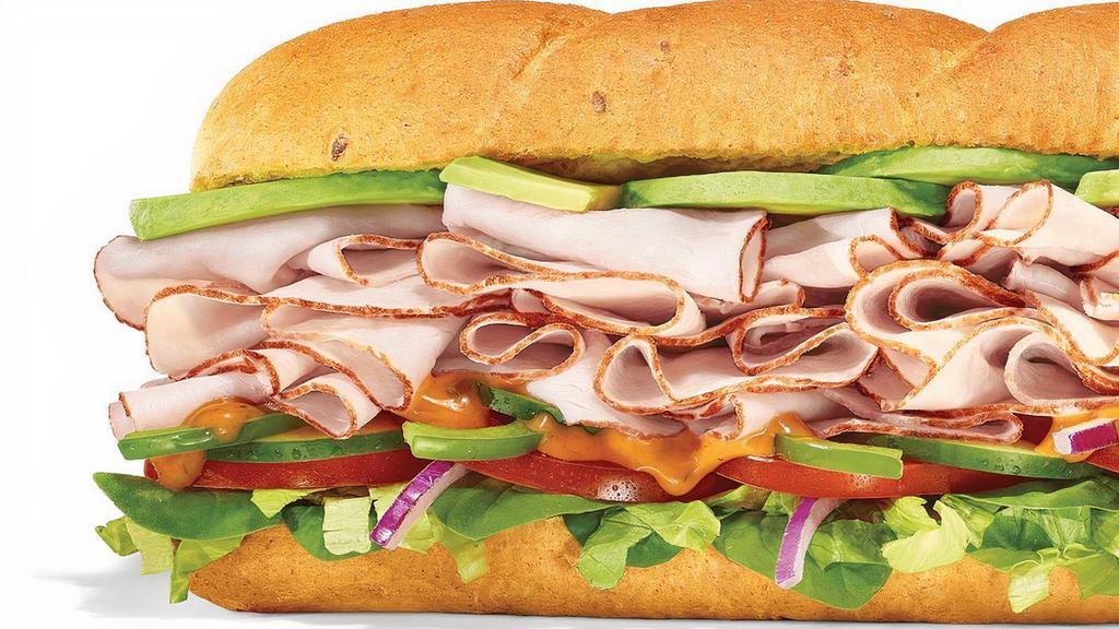 Baja Turkey With Sliced Avocado Footlong Pro (Double Protein) · Oven-Roasted Turkey, Sliced Avocado, and crisp veggies, topped with Baja Chipotle sauce: this one is all about that bold, smoky and spicy flavor!