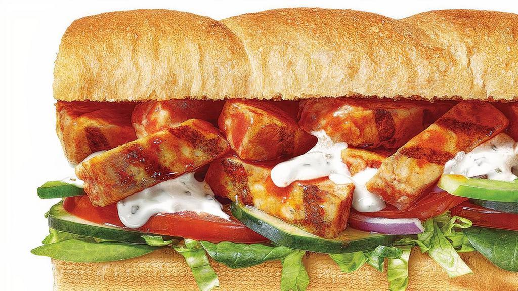 Buffalo Chicken 6 Inch Regular Sub · When you’re looking to spice things up, do it with Frank’s RedHot® and buffalo chicken. Our Buffalo Chicken Footlong is made with everyone’s favorite hot sauce – Frank’s RedHot® and topped with peppercorn ranch. Try it with lettuce, tomatoes and cucumbers! Frank’s RedHot® is a registered trademark of McCormick & Co. and used under license by Subway Franchisee Advertising Fund Trust Ltd.®/© Subway IP LLC 2021.