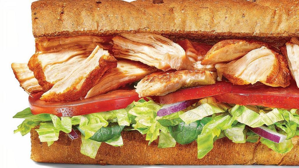Rotisserie-Style Chicken 6 Inch Regular Sub · Who doesn’t love tender, juicy rotisserie-style chicken? Especially when it’s served on our Hearty Multigrain bread with your choice of veggies. We like lettuce, tomatoes, red onions, and peppers, but hey, it’s your sandwich, do what you like.
