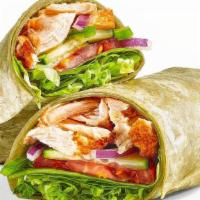 Rotisserie-Style Chicken · A generous portion of juicy rotisserie-style chicken with fresh lettuce, baby spinach, tomat...