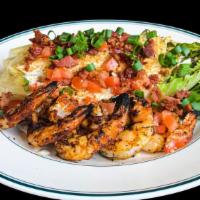 Blackened Shrimp & Avocado Salad · Grilled Romaine, Tomatoes, Avocado, Bacon, Scallion, Toasted Panko, Buttermilk Herb Dressing