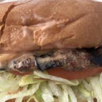 Double Cheese Burger · Served with thousand island dressing onions lettuce and tomato.