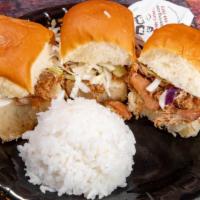 Hawaiian Slider Plate · 3 sliders with teriyaki simmered shredded chicken or sirloin steak, topped with crunchy fres...