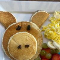 Kids Breakfast · 1 medium size pankcake, 3 small pancakes, 1 egg and side of fruit