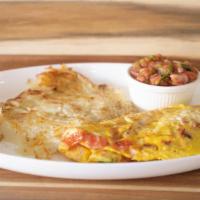 Sausage Omlette  · 3 Eggs, Sausage, Onion, Bell Pepper, Tomato
Includes: Hash browns & Toast