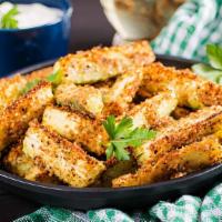 Zucchini Sticks · Sliced zucchini breaded and baked or fried.