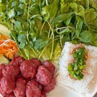 Bánh Hỏi Nem Nướng · Tiny Rice Vermicelli with Broiled Pork Meatball
