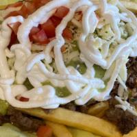  Papa Nachos (Nacho Fries) · Fries, your choice of meat, onions, cilantro, beans, guacamole, tomatoes, cheese, sour cream.