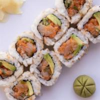 Spicy Yellowtail Roll · 8pc raw spicy yellowtail, avocado, cucumber, & sesame seeds