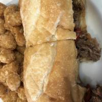 Cheesesteak · Half pound thinly sliced steak, choice of cheese (Provolone, American or Cheez Whiz), sautée...
