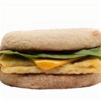 Muffin - 'Egg & Cheese' · JUST Egg, American 'cheese,' and spinach on a buttered and toasted English muffin.