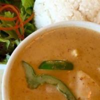 Yellow Curry · Simmered yellow curry in coconut milk in onions, peanuts, potatoes, and carrots.
Served with...