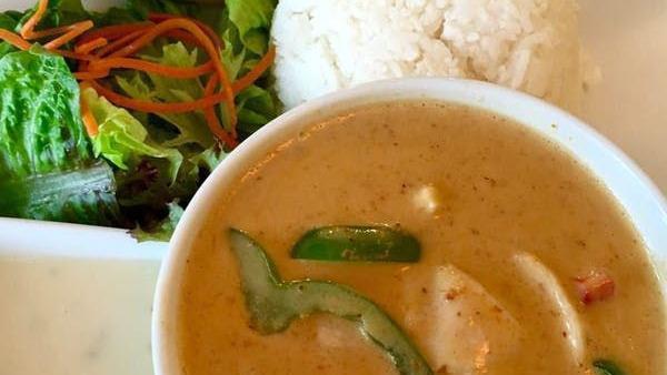 Yellow Curry · Simmered yellow curry in coconut milk in onions, peanuts, potatoes, and carrots.
Served with a side of jasmine rice.