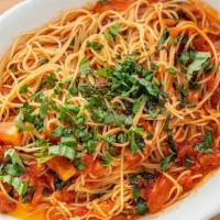 Angel Hair Tomato & Basil · Sauteed in garlic, tomato, basil, olive oil and a touch of marinara sauce