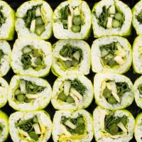 Vegetarian Roll · Cucumber, avocado, arugula, asparagus, and romaine hearts wrapped in green soy paper and rice