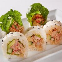 Spicy Lobster Roll · Spicy lobster krab† mix, lettuce, avocado and cucumber, rolled in rice and soy paper.