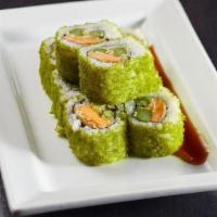 Vegetable Tempura Roll · Lightly fried asparagus and sweet potato tempura; rolled in green tempura bits; served with ...