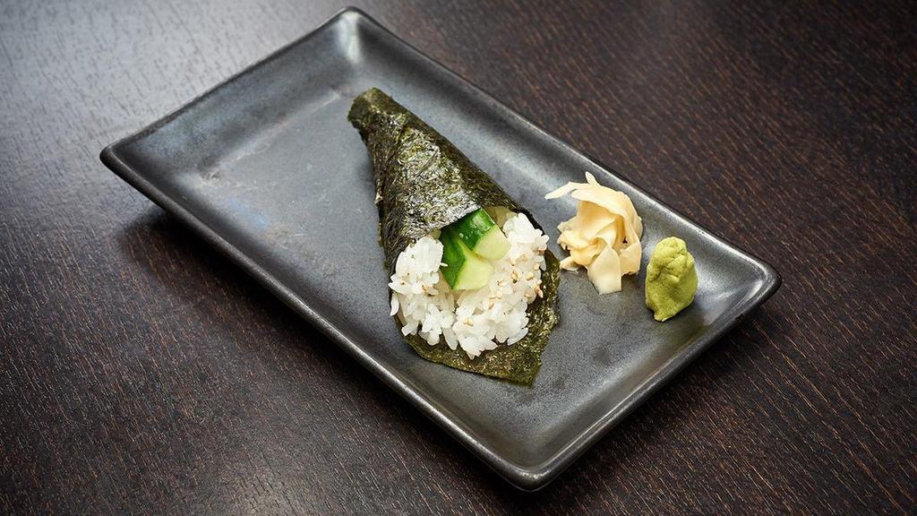 Cucumber Hand Roll  · Cone shaped roll with cucumber rolled in rice and seaweed.