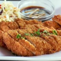 Chicken Katsu · Panko-breaded chicken with Asian coleslaw; with Asian BBQ dipping sauce; Served with miso so...