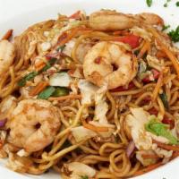 Shrimp Yakisoba · Stir-fried Asian vegetables tossed with shrimp and yakisoba noodles; Served with miso soup (...