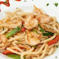 Spicy Shrimp Teriyaki Udon · Stir-fried Asian vegetables tossed with chicken and udon noodles in spicy teriyaki sauce; Se...