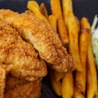 Fried Catfish Platter · Five pc. catfish with fries and coleslaw.